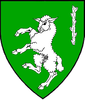 Vert, a lamb rampant and in sinister chief a ragged staff argent.