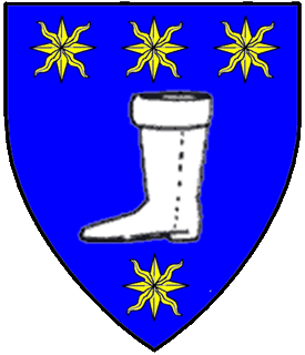 Azure, a boot argent between four estoiles of four straight and four wavy rays, three and one, Or.