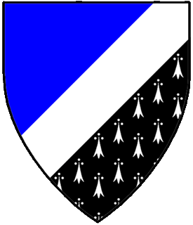Per bend sinister azure and counter-ermine, a bend sinister argent.