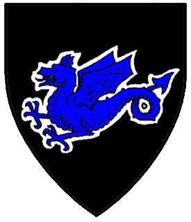 Sable, a wivern volant azure fimbriated argent.