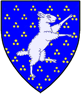 Azure estencelly Or, an ewe rampant contourny argent.