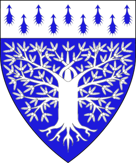Azure, an olive tree argent and a chief argent ermined azure.