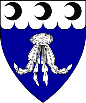 Azure, a sea-nettle, on a chief invected argent three increscents sable Device or arms for Aurelia de le Mer
