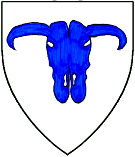 Argent, a bulls skull azure.