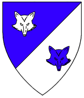 Per bend sinister azure and argent, two fox's masks counterchanged.