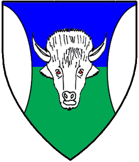 Per fess azure and vert, a bison's head cabossed between flaunches argent.