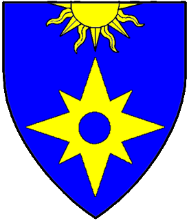 Azure, a compass star pierced and a demi-sun issuant from chief Or.