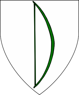 Argent, a bow reversed vert.