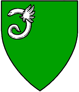 Vert, in canton a winged eel hauriant embowed argent.