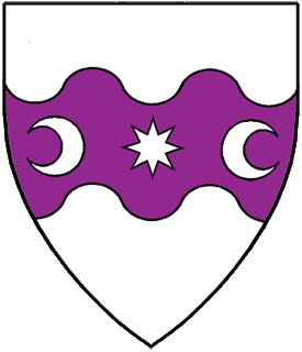 Argent, on a fess wavy purpure a mullet of eight points between an increscent and a decrescent argent.
