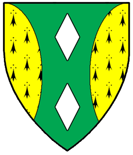 Vert, in pale two lozenges argent between a pair of flaunches erminois.