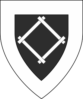 Sable, a Japanese well frame within a bordure argent.