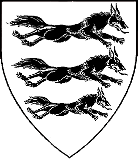 Argent, in pale three wolves courant to sinister sable.