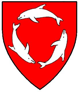 Gules, three natural dolphins naiant embowed in annulo argent.