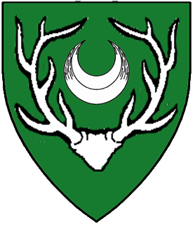 Vert, within a stag's massacre a crescent argent.