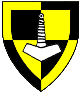 Quarterly sable and Or, a Thor's hammer argent within a bordure counterchanged.