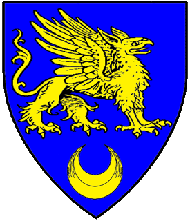 Azure, a griffin statant contourny and in base a crescent Or.