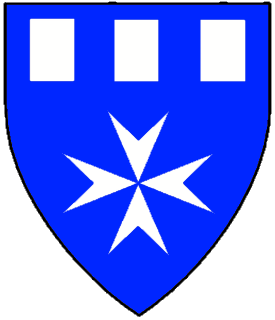 Azure, a Maltese cross and in chief three billets argent.