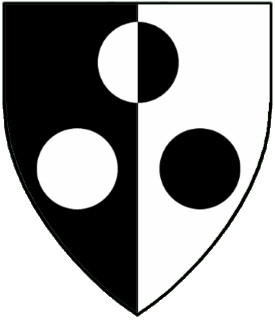 Per pale sable and argent, three roundels one and two counterchanged.