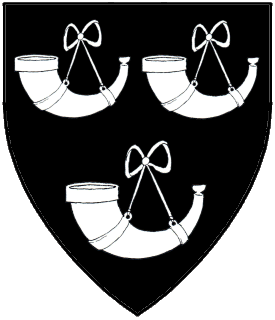 Sable, three hunting horns argent.