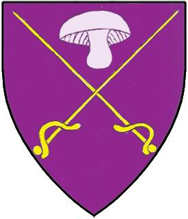 Purpure, two rapiers in saltire Or and in chief a mushroom argent.