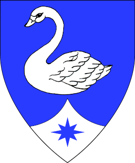Azure, a swan naiant and on a point pointed argent a compass star azure.