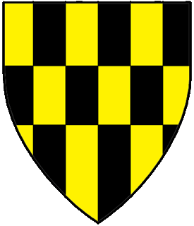 Paly of six Or and sable, a fess counterchanged.