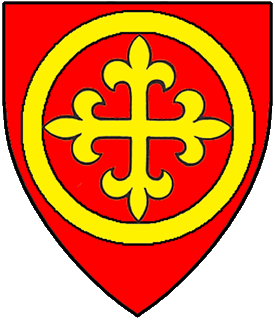 Gules, a cross fleury within an annulet Or.