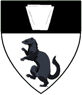Per fess sable and argent, a keystone and a ferret rampant counterchanged.