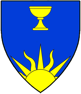 Azure, a chalice and issuant from base a demi-sun Or.