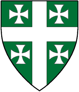 Vert, a cross between four crosses formy argent.