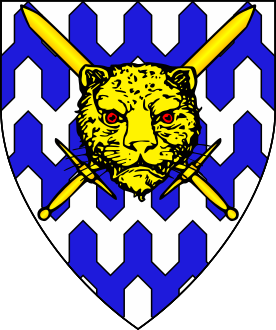 Vair en point, two swords in saltire and overall an ounceâ€™s head cabossed Or.