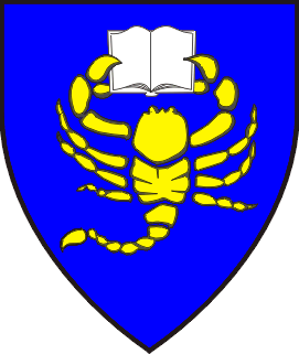 Azure, a scorpion Or maintaining in chief an open book argent. 