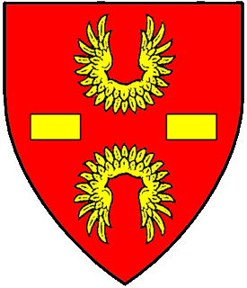 Gules, in pale a vol and a vol inverted between in fess two billets fesswise Or.