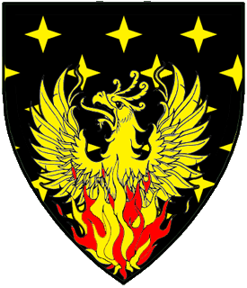 Sable mullety of four points, a phoenix Or rising from flames proper.