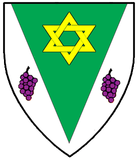 Argent, on a pile vert between two bunches of grapes purpure, a star of David Or.