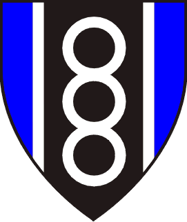 Azure, on a pale sable fimbriated three annulets conjoined argent.