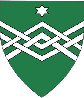 Vert, a chevronel gemel and a chevronel gemel inverted, braced and interlaced, in chief a mullet of six points argent
