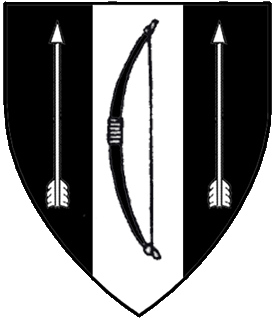 Sable, on a pale between two arrows inverted argent a bow sable.