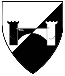 Per bend sinister argent and sable, a single-arched bridge counterchanged.