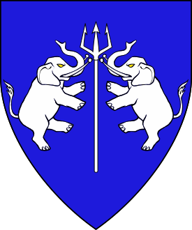 Azure, between two elephants combattant a trident argent.