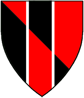 Per bend gules and sable, a pale counterchanged fimbriated argent.