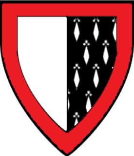 Per pale argent and counter-ermine, a bordure gules.
