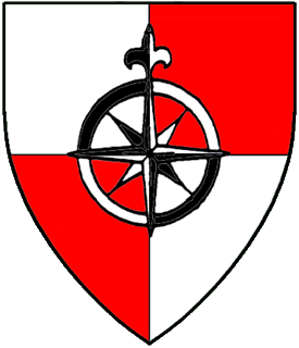Quarterly argent and gules, a compass rose counterchanged sable and argent.