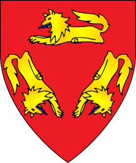 Gules, three wolves couchant in annulo, legs to center Or.