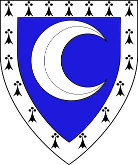 Azure, a decrescent argent within a bordure ermine