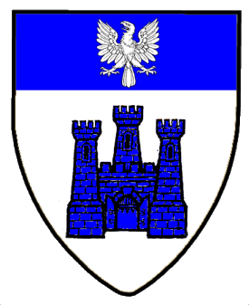 Argent, a triple-towered castle, on a chief azure an eagle displayed argent.