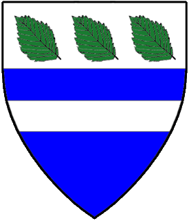 Per fess argent and azure, a fess counterchanged and in chief three alder leaves bendwise vert.
