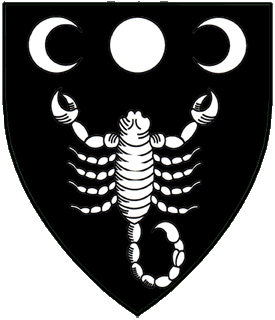 Sable, a scorpion and in chief a roundel between a decrescent and an increscent argent.