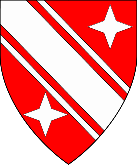 Gules, a bend cotised between two mullets of four points argent